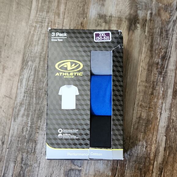 Athletic Works Mens 3 Pack Crew Tees Size 2XL Black, Blue, Gray Moisture Wicking - Picture 1 of 7